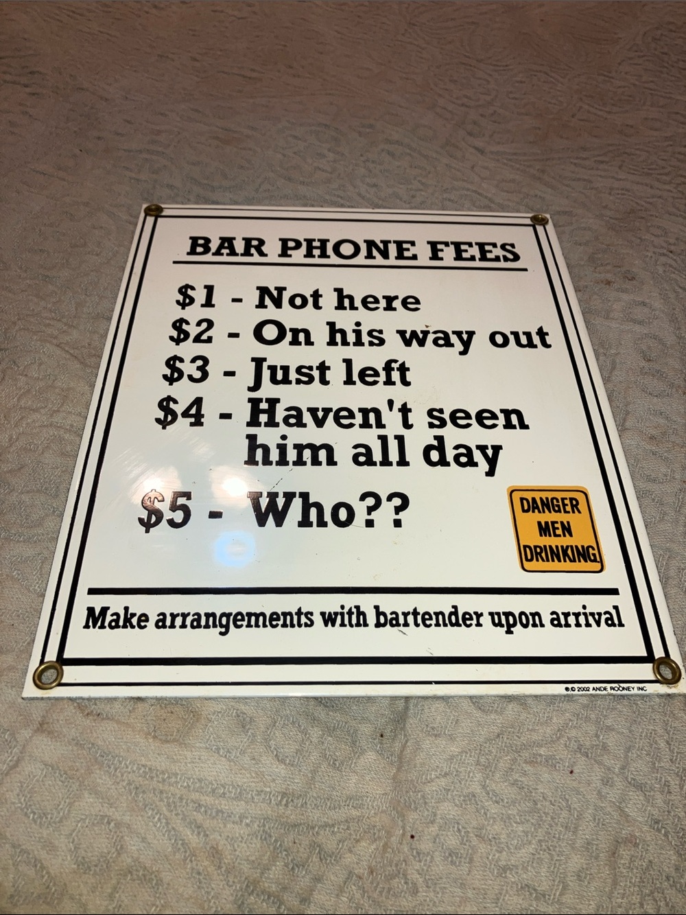 Bar Phone Fees Wall Sign - White and Black - Picture 3 of 3